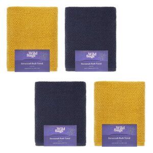 new Wild Sage Savannah 90% Cotton BATH Towels = 2 Yolk Yellow + 2 Bijou Blue